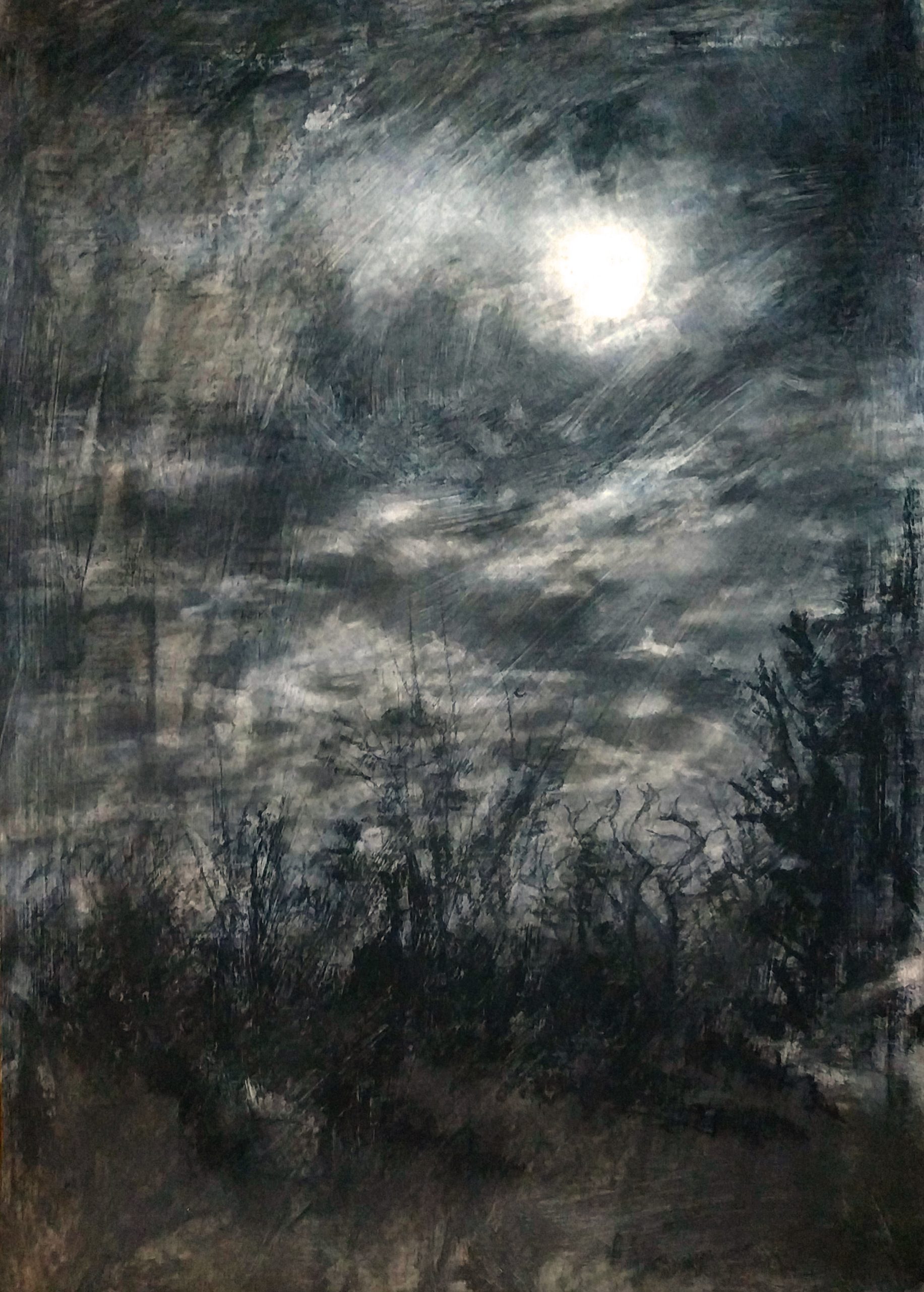 Moonlight charcoal drawing by SBBoursot