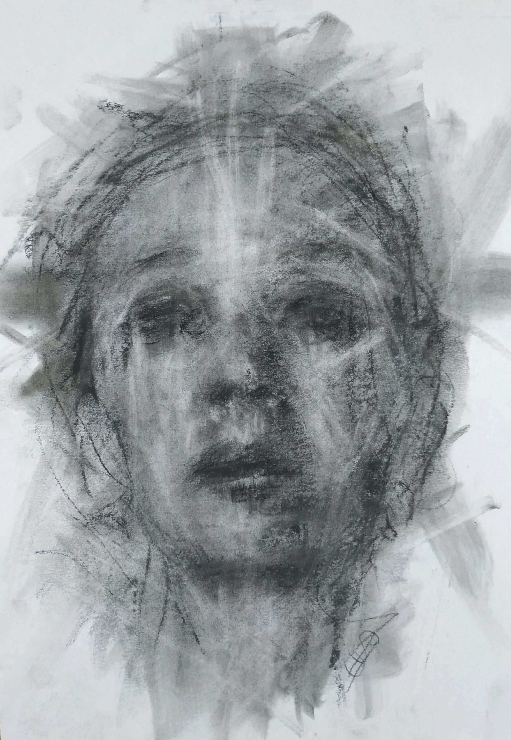 Abstract portrait of woman in charcoal by SBBoursot